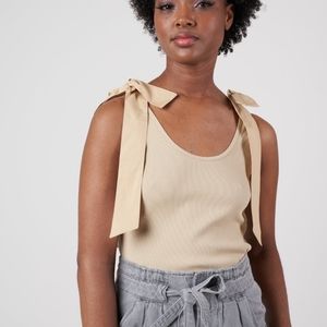 Ulla Johnson tan cotton tank with bows. size L